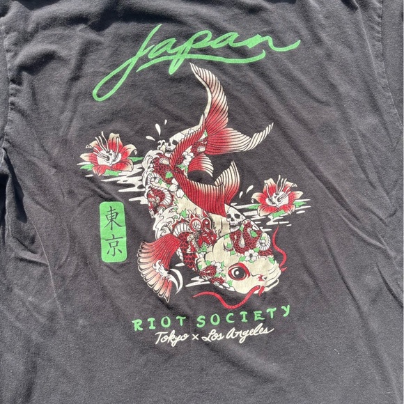 Men's Riot Society T-Shirt Black Dragon Japan L Oriental Streetwear Skull Art - Picture 7 of 11